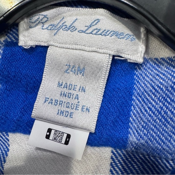 RALPH LAUREN BLUE PLAID COTTON TWILL SHIRT DRESS SIZE 24 MONTHS - Picture 3 of 10